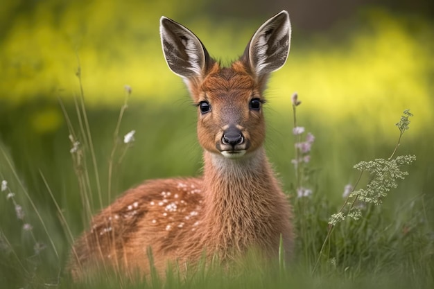 사진 capreolus capreolus 잔디에 젊은 야생 노루 봄에 야생에서 젊은 노루