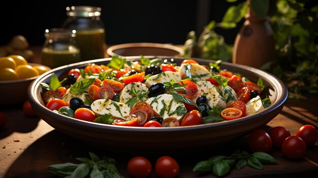 Caprese salad with mozzarella cheese tomatoes and basilgenerative ai