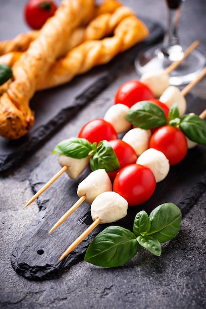 Caprese skewers and grissini bread