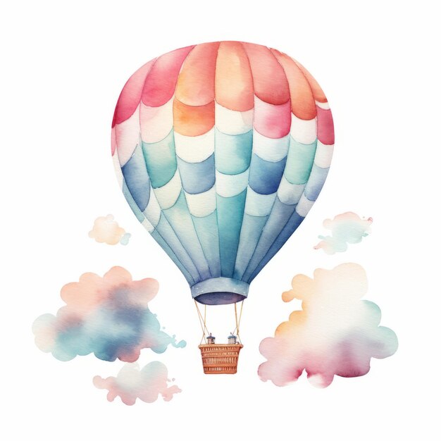 Foto capricious watercolor hot air balloon clipart op een witte achtergrond