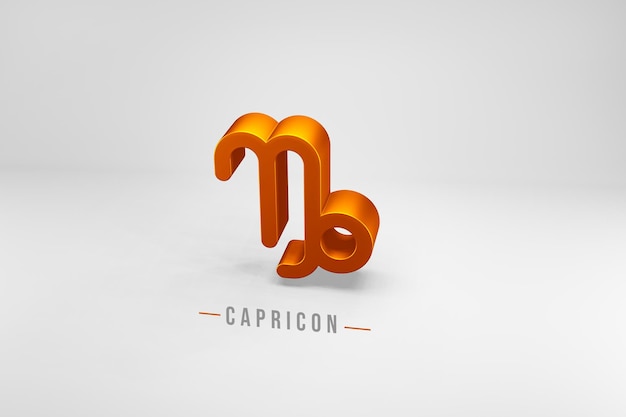 Capricorn golden zodiac sign 3d rendering isolated on white background