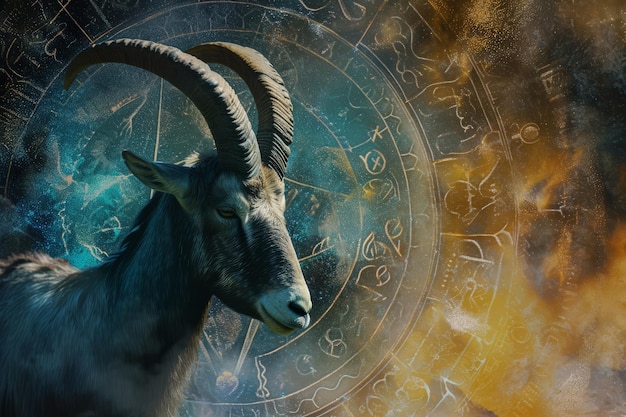 Foto segno zodiacale capricorno contro la ruota dell'oroscopo