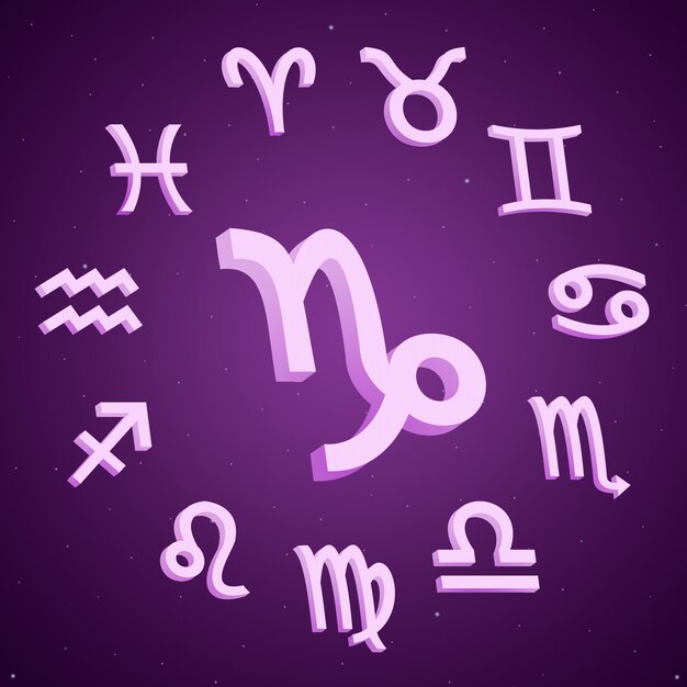 Capricornus astrological sign with all signs around 3d