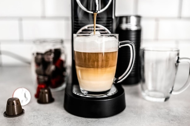 Capsule coffee machine at domestic kitchen