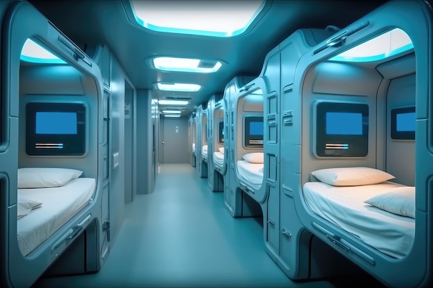 Capsule hotel interieur AI gegenereerd