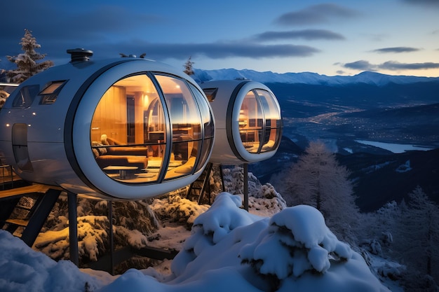 Capsule huis in natuurlijke achtergrond