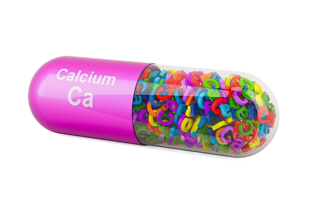 Capsule met Calcium Ca voedingssupplement 3D-rendering