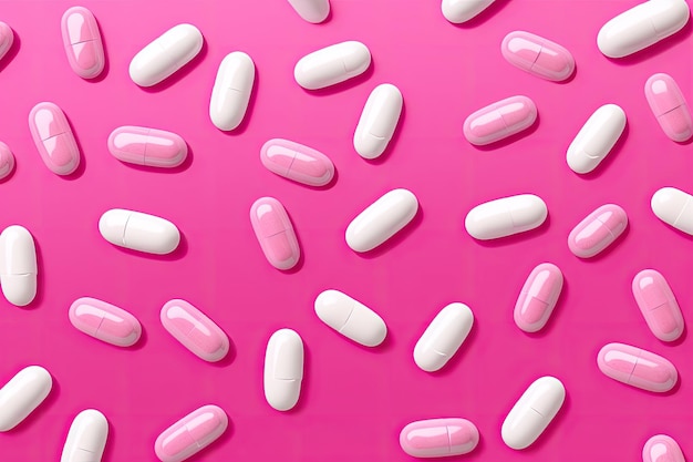 Capsule pills on a pink backdrop