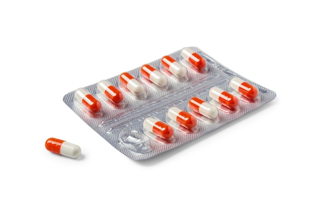 Capsule tablets in pack isolated on white