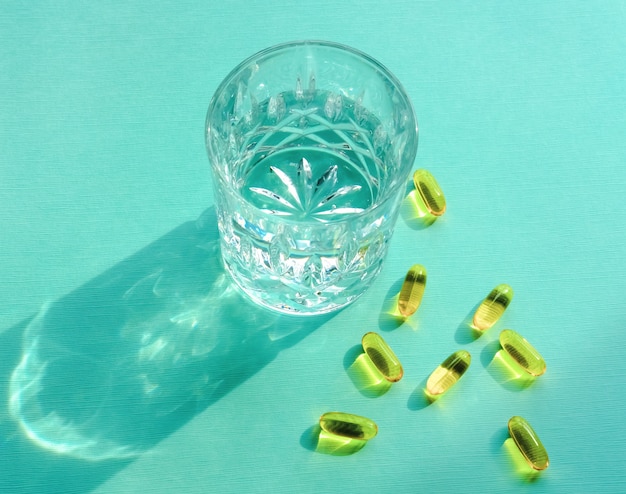 Capsules and water.