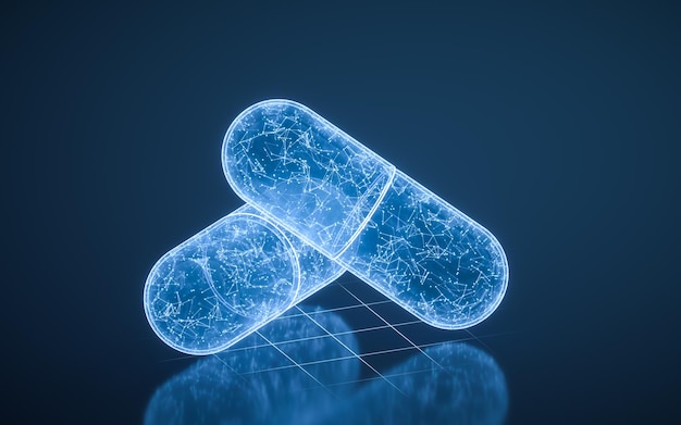 Capsules with blue technology structure 3d rendering 3D illustration