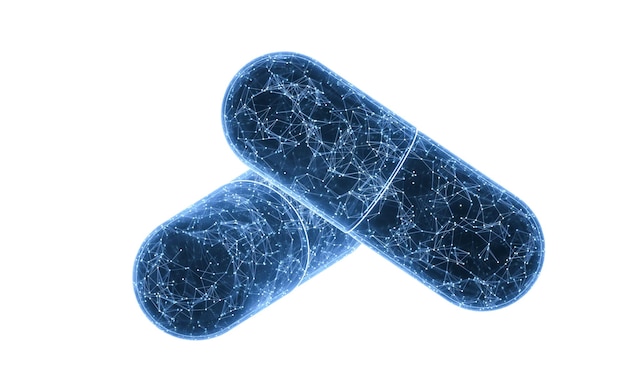 Capsules with blue technology structure 3d rendering