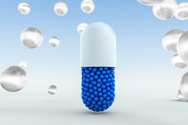 Capsules with spheres 3d rendering