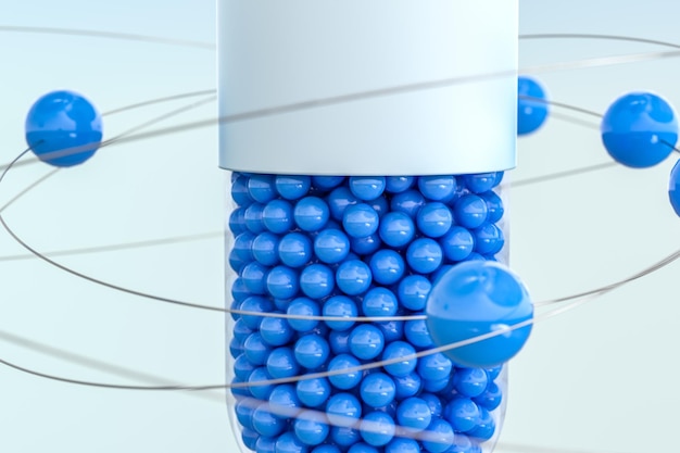 Capsules with spheres 3d rendering