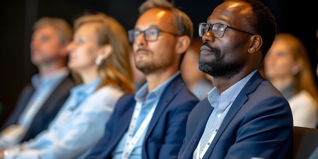 Photo captivated audience listens to speaker sharing wisdom at business conference concept business leadership professional development corporate communication public speaking networking opportunities