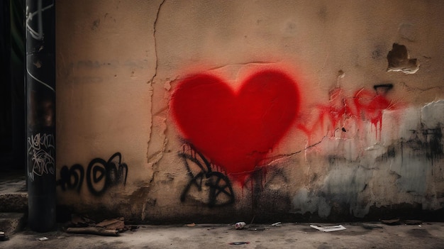 Captivated by Love The Irresistible Charm of the Red Heart Graffiti on the Urban Wall