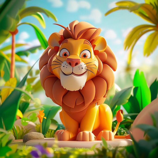 Captivating 3D Cartoon Scene with Charismatic Lion