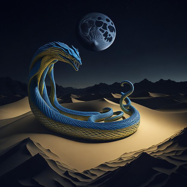 Captivating 3D illustration featuring a serpentine snake slithering gracefully