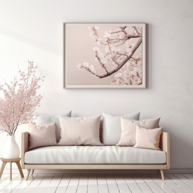 Photo captivating 3d render frame mockup enhancing a fresh spring living room interior