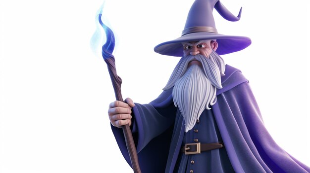 Photo a captivating 3d rendering of a enigmatic wizard perfectly crafted with stunning details and realistic textures with an air of mystery surrounding him this isolated artwork is perfect for