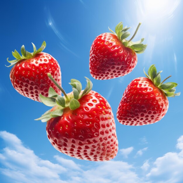 Captivating Aerial Display of 3 Vibrant Strawberries Unleashing the Power of Fresh Fruits