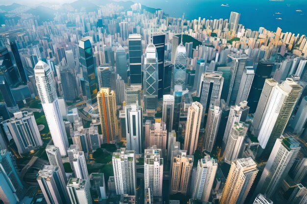 Photo captivating aerial glimpse of hong kong's spectacular skyscrapers unveiling the dynamic epicenter o