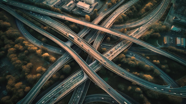 A captivating aerial image of a busy highway showcasing the seamless orchestration of urban transportation