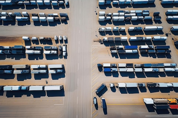 Captivating Aerial Snapshot Trucks Parked Near Warehouse in Daylight