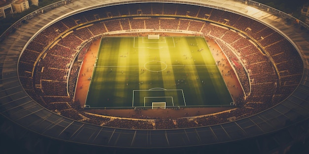 Captivating aerial topdown view of a soccer stadium filled with people at the evening AI Generative AI