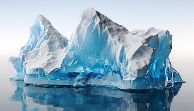크리스탈 은 물에서 평화롭게 떠다니는 웅장한 빙산의 매혹적인 공중 풍경