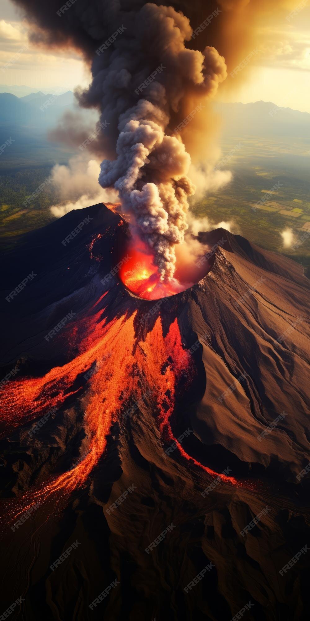 Premium Photo Captivating Aerial View Of Volcano Eruption A Vibrant