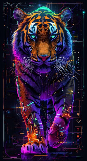 Photo captivating animal portraits cyber pet style and vibrant colors in stunning digital art