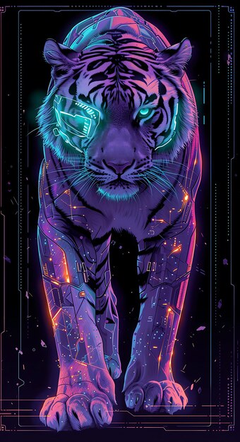 Photo captivating animal portraits cyber pet style and vibrant colors in stunning digital art