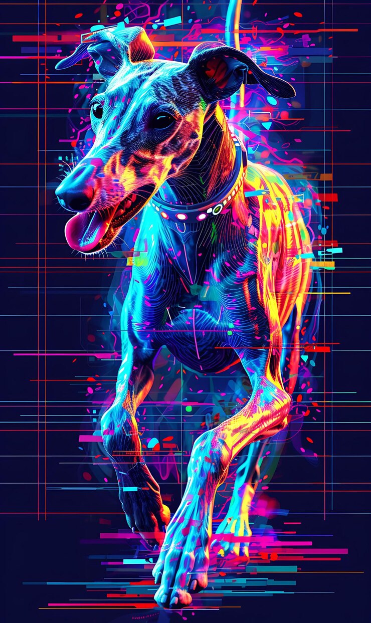 Photo captivating animal portraits cyber pet style and vibrant colors in stunning digital art