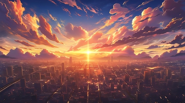 Captivating Anime world with post Apocalyptic city wallpaper