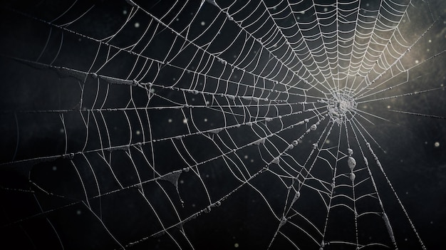 Captivating Arafed Spider Web with Glistening Water Droplets in the Enigmatic Darkness Generative AI