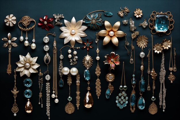 Captivating arrangement of shimmering jewelry on velvet backdrop Generative AI