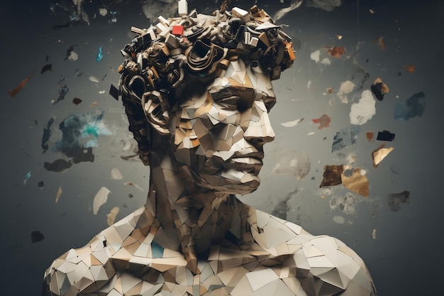 Увлекательный художественный коллаж, демонстрирующий культовую скульптуру Давида Генеративный искусственный интеллект