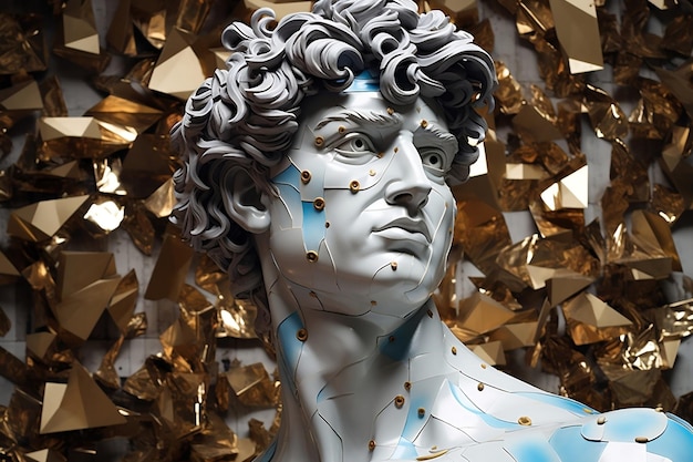 Увлекательный художественный коллаж со скульптурой Дэвида Генеративного ИИ