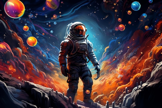 Увлекательный рисунок космонавта Генерирующий искусственный интеллект