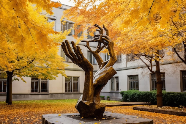 Captivating Autumn Ambiance The Wishing Hand Bronze Sculpture Adorned in Dublin Ireland