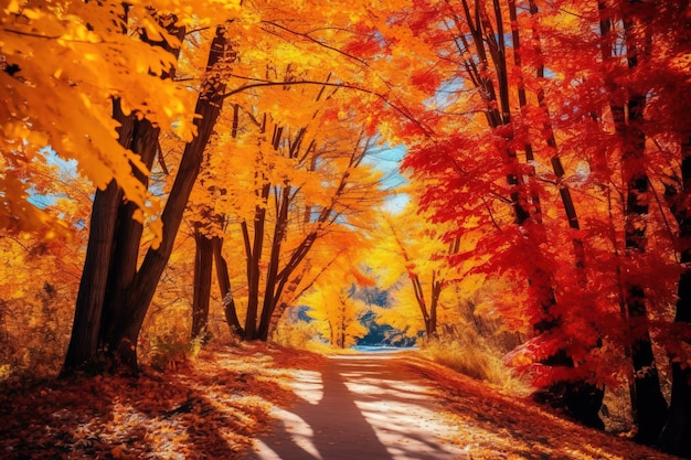 Photo captivating autumn foliage stunning forest trail photo for your creative projects