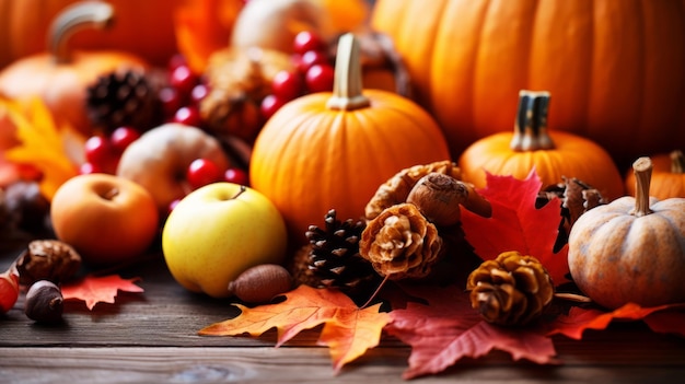 Photo captivating autumn harvest delightful seasonal fruits pumpkins colorful leaves and more