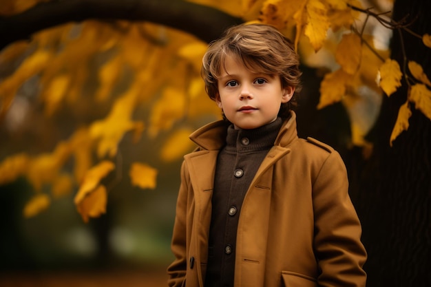 A Captivating Autumn Sight Boy Embracing the Season's Spirit Amidst a Park's Golden Splendor AR 3