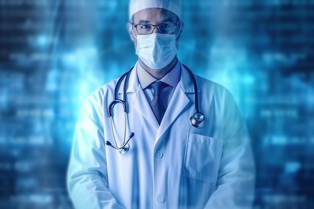 a captivating banner that features a healthcare doctor with a double exposure effect seamlessly bl