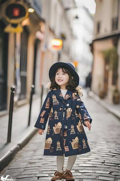 Captivating Banners Featuring Little Trendsetter in Parisian Chic Ensembles