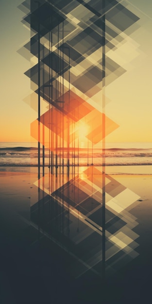 Photo captivating beach golden light geometric aesthetics serene visuals