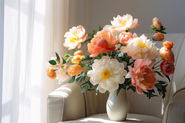 Captivating Beauty Chinese Peony Blossoms Adorn a White Chair ar 32