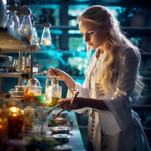 Captivating Beauty in Turquoise An Elf Girl's Stunning Photoshoot in the Molecular Gastronomy Labor