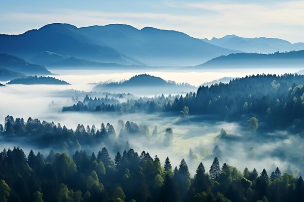 Captivating Black Forest Panorama Enchanting Fog Landscape Generative Ai